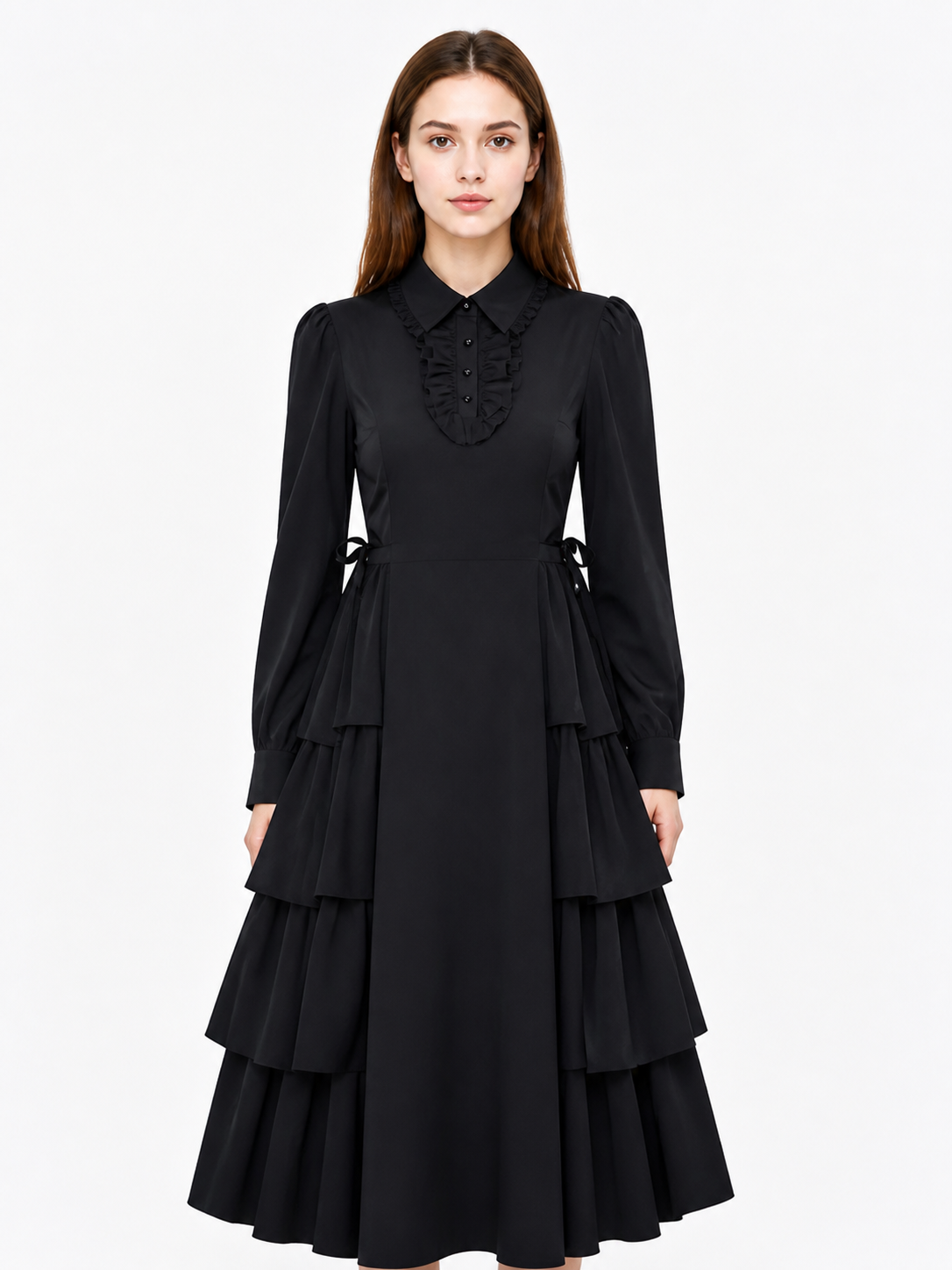Black Dress with Peter Pan Collar and Lacing Costume Dresses detail 3