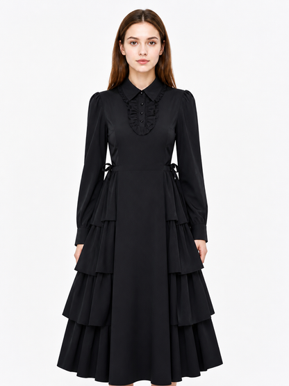 Black Dress with Peter Pan Collar and Lacing Costume Dresses detail 3