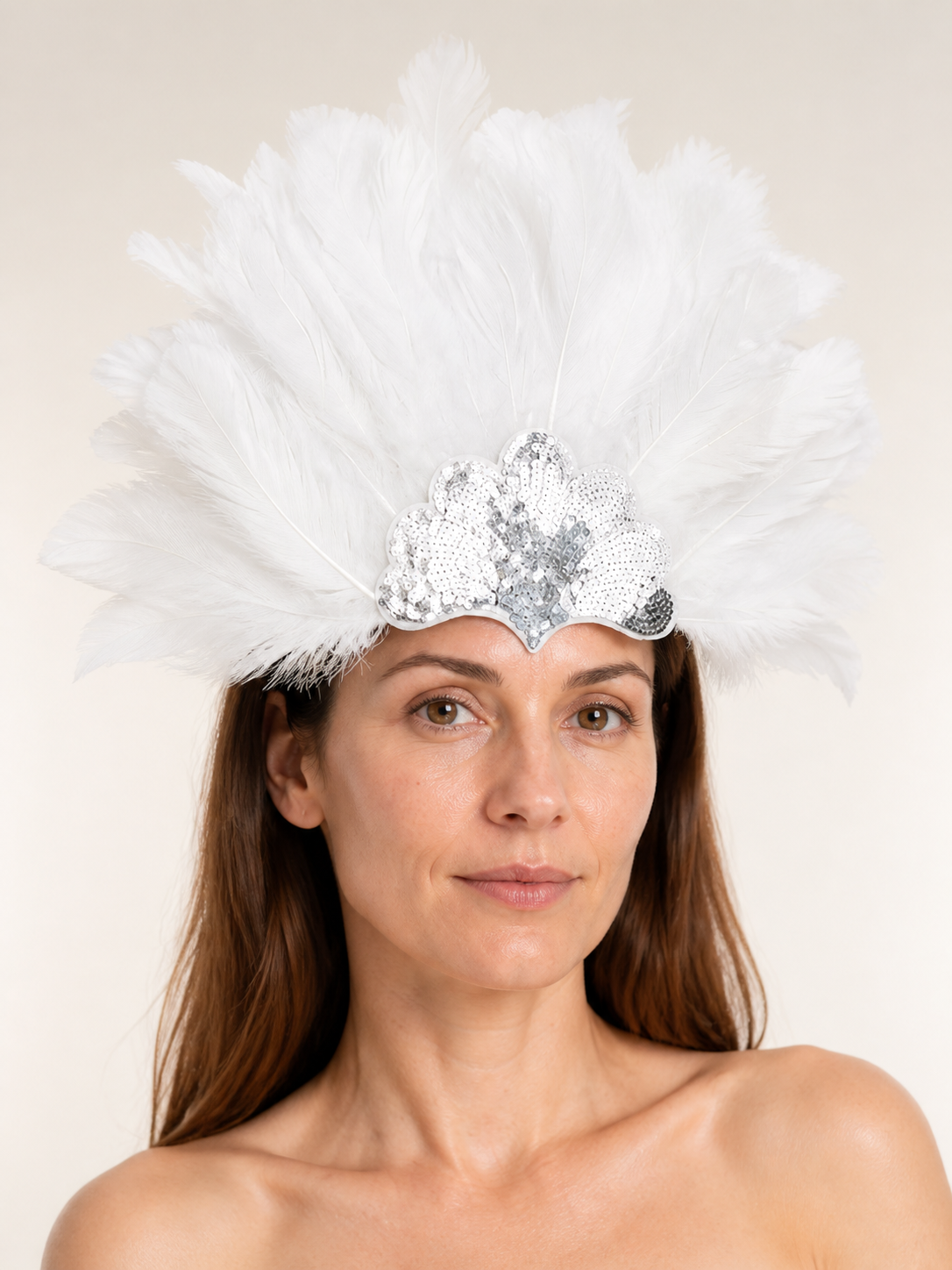 White Feather Carnival Headband with Silver Sequins product view 33