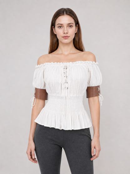 Off-the-Shoulder Blouse with Puff Sleeves