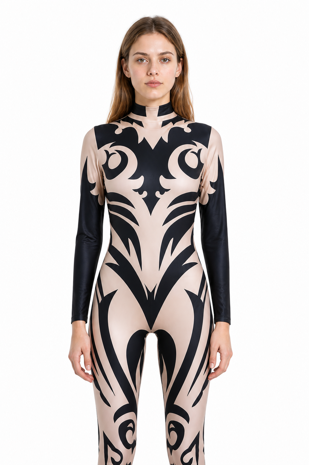 Black and Beige Print Jumpsuit for Queen Cosplay Costumes detail 3