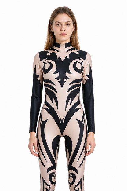 Black and Beige Print Jumpsuit for Queen Cosplay Costumes detail 3