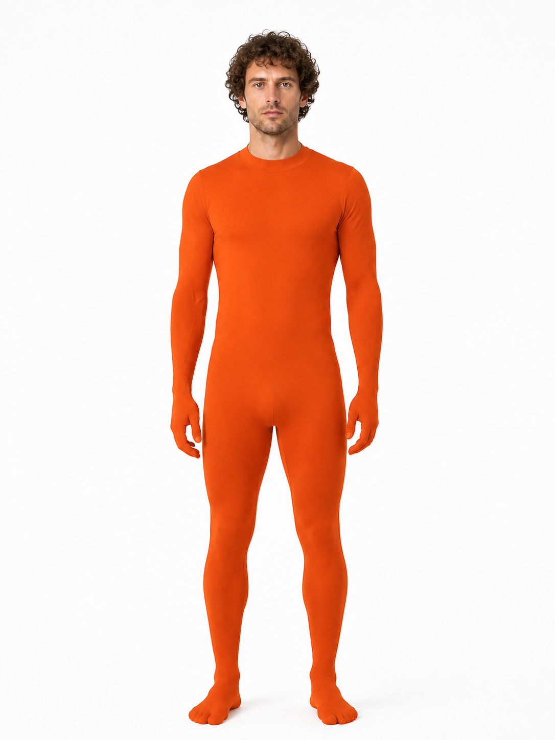 Orange form-fitting jumpsuit with a high collar product detail 3