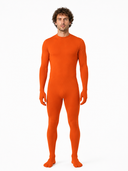 Orange form-fitting jumpsuit with a high collar product detail 3