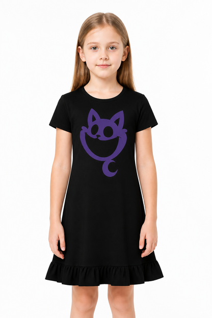 Black A-line Dress with Purple Cat and Ruffle Costume Dresses detail 3