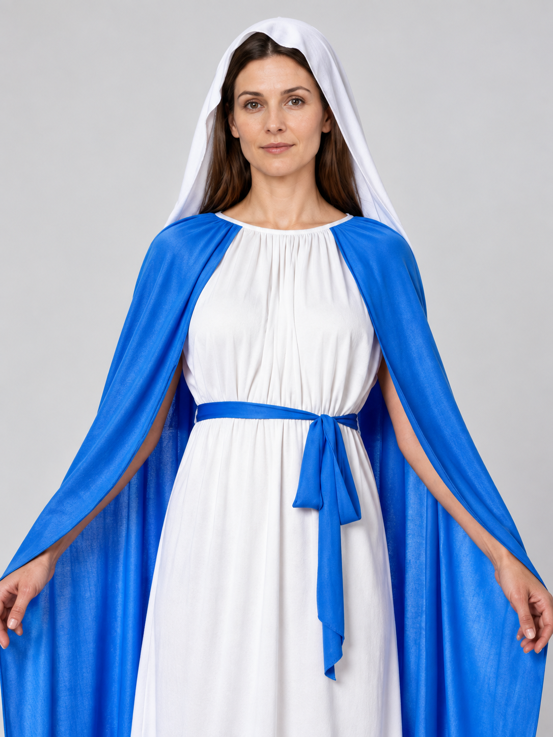 White and Blue Carnival Costume with Long Cape Costume Capes detail 2