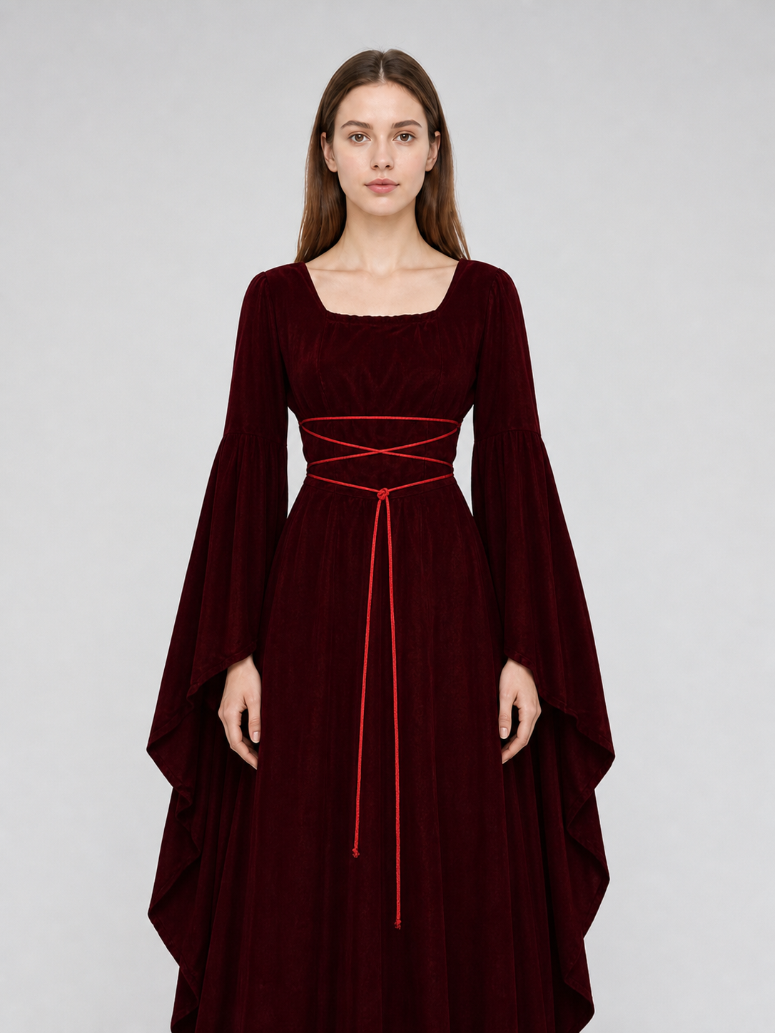 Maxi Dress with Corset Lacing and Ruffles