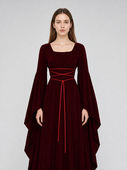 Maxi Dress with Corset Lacing and Ruffles