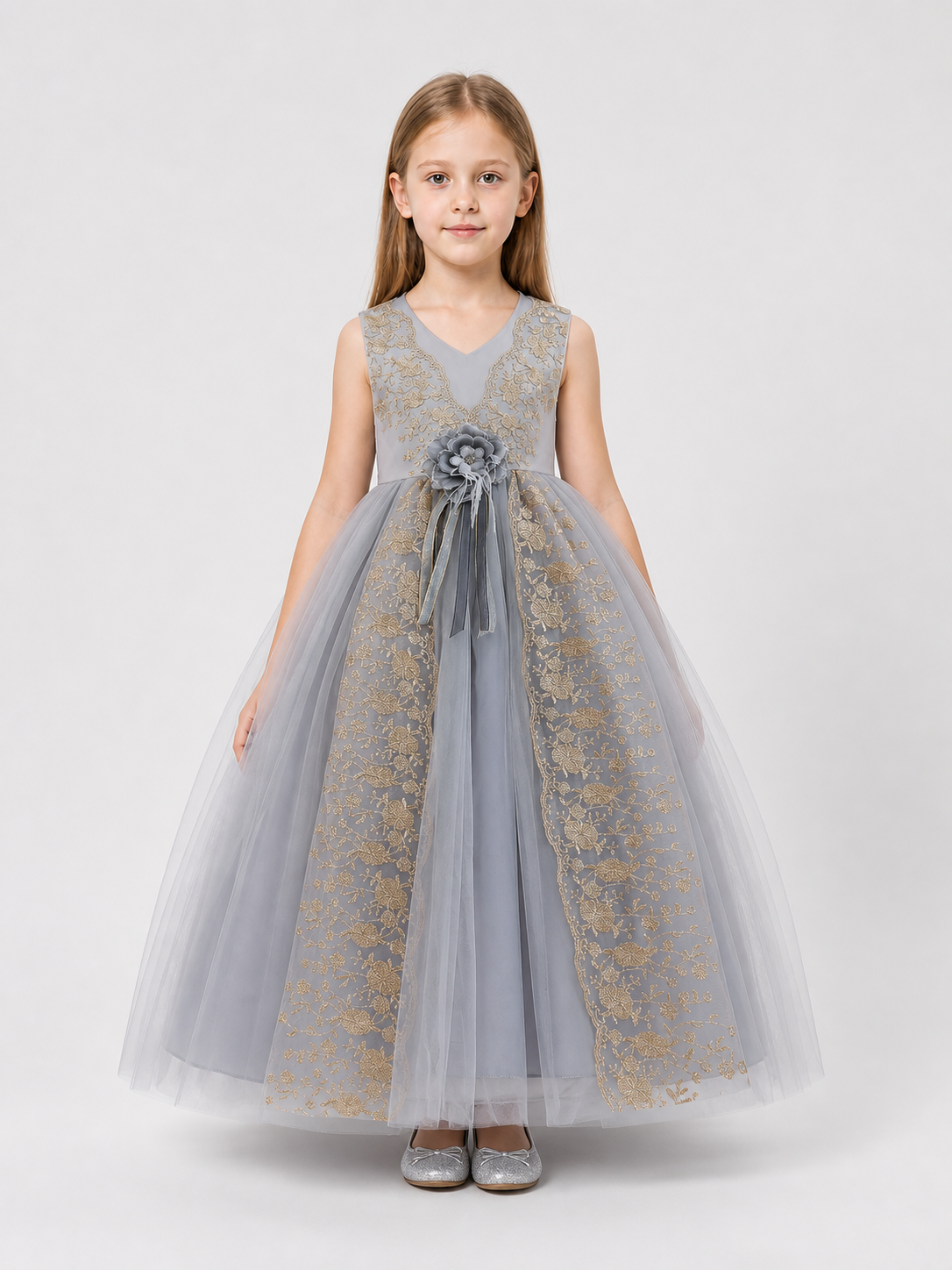 Dressy Dress with Gold Embroidery, Full Skirt Costume Dresses detail 3