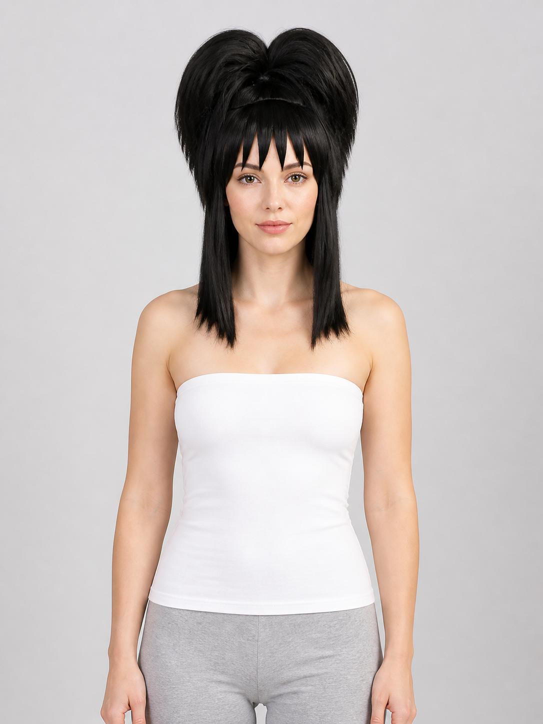 Black Lydia Beetlejuice Cosplay Wig with Double Buns and Bangs Costume Wigs detail 2