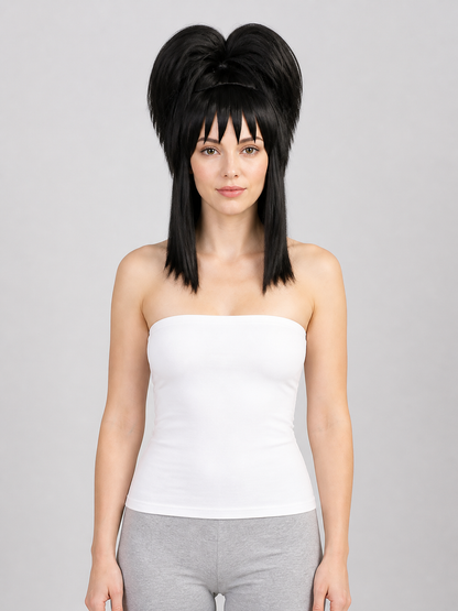 Black Lydia Beetlejuice Cosplay Wig with Double Buns and Bangs Costume Wigs detail 2