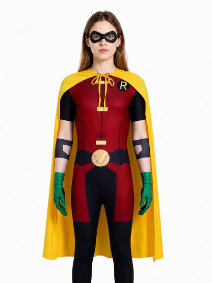 Robin Cosplay Jumpsuit with Cape and Mask
