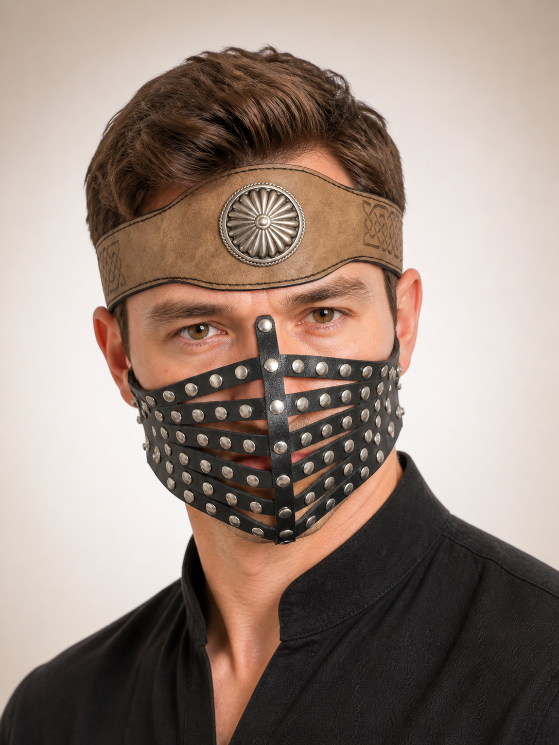 Wide Brown Costume Headband with Silver-Tone Decoration Costume Headwear detail 2