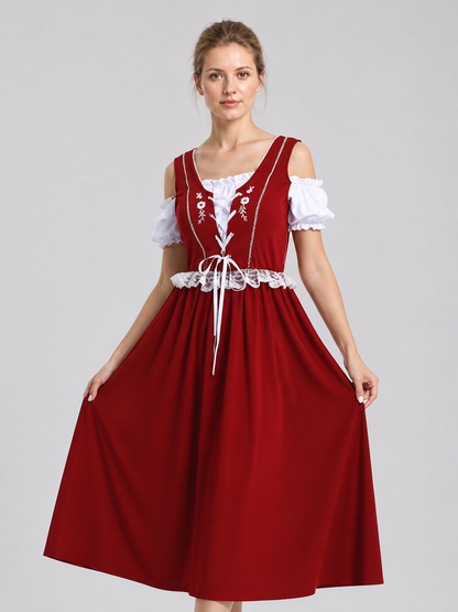 Burgundy Historical Role-Play Dress with Puff Sleeves Costume Dresses detail 3
