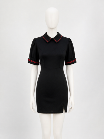 Short Black Dress with Red Trim Costume Dresses detail 3