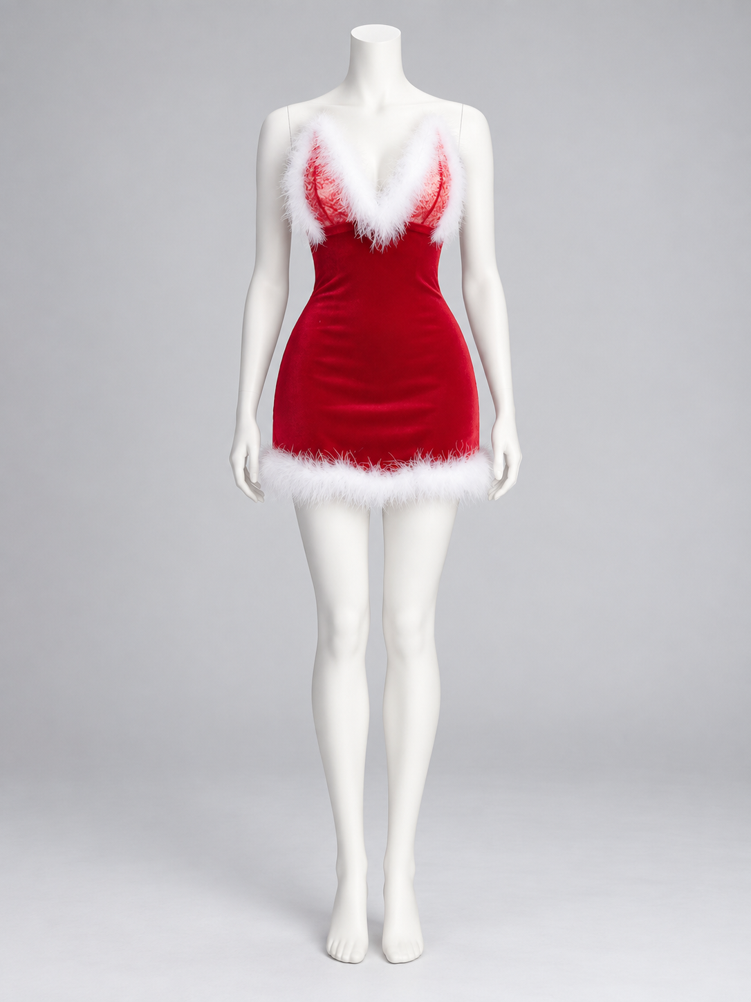 Red carnival dress with white faux fur trim