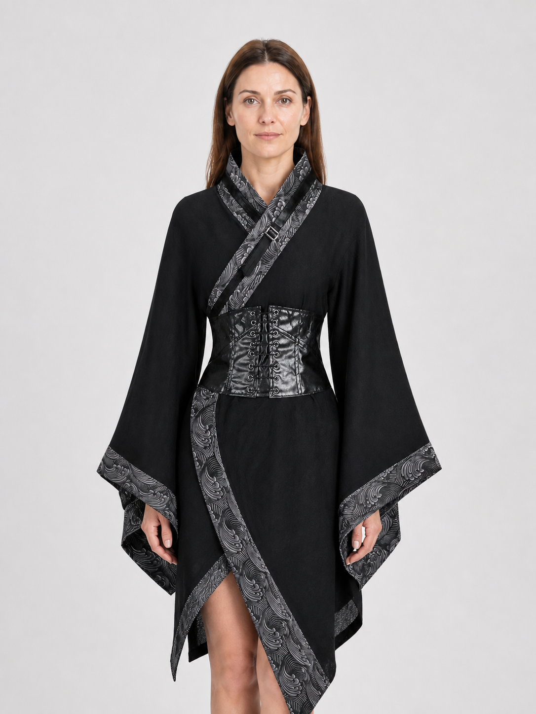 Belted Cape Coat with an Asymmetrical Hem and Wide Sleeves Costume Capes detail 3