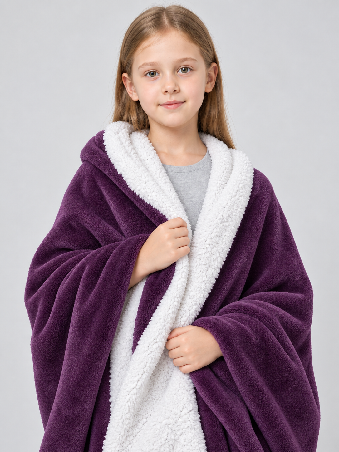 Reversible purple blanket with a white reverse side