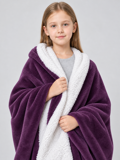 Reversible purple blanket with a white reverse side