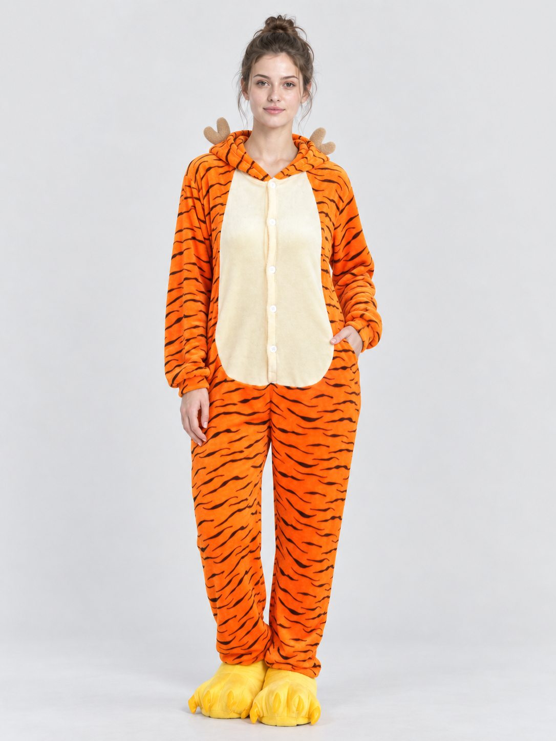 Orange Hooded Pajama Jumpsuit with Ears