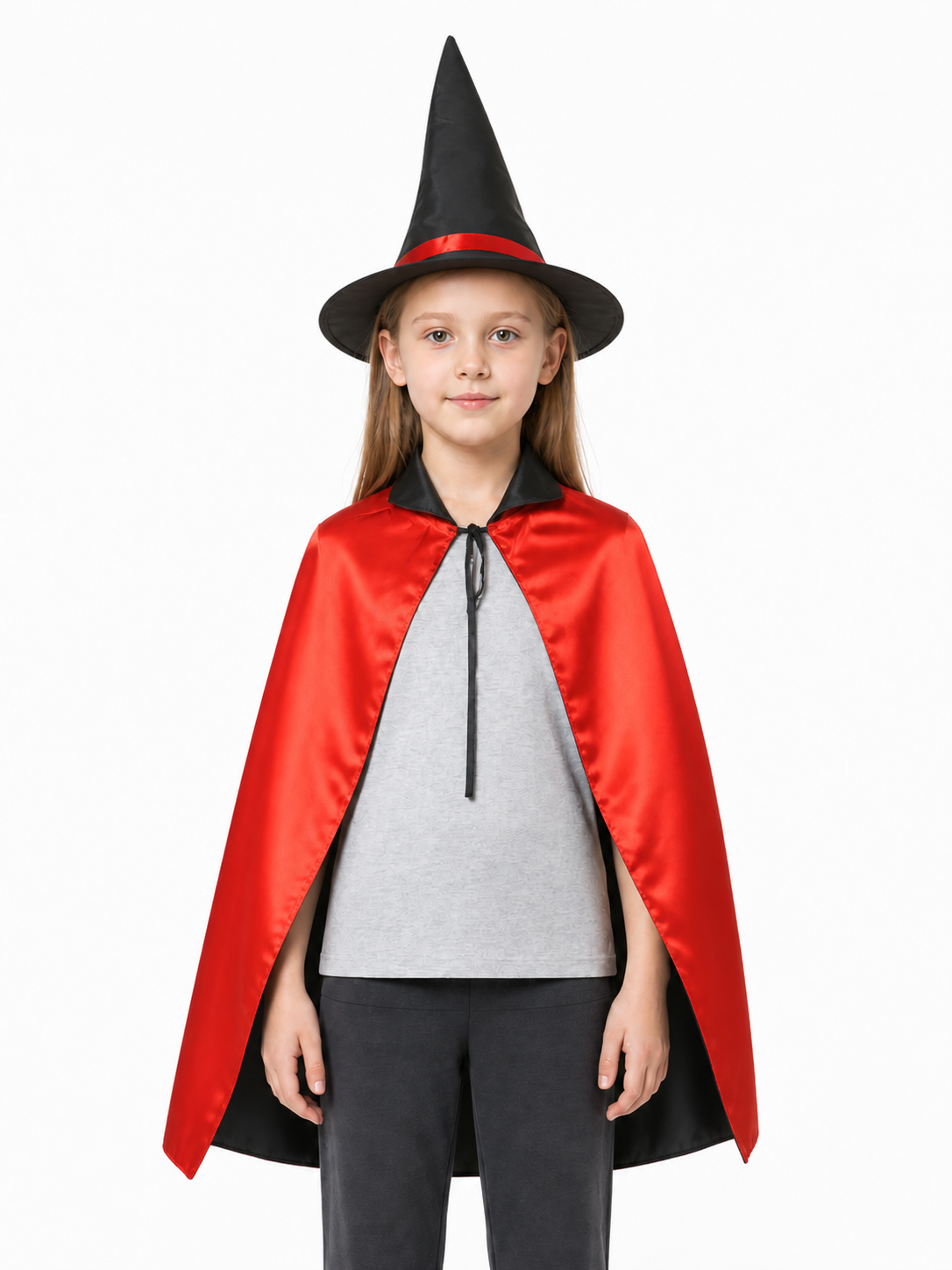 Red and Black Carnival Cape with a Wide-Brimmed Hat Costume Capes detail 3