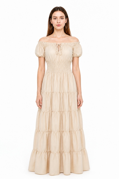 Long Milk-White Dress with Tiered Skirt Costume Dresses detail 3