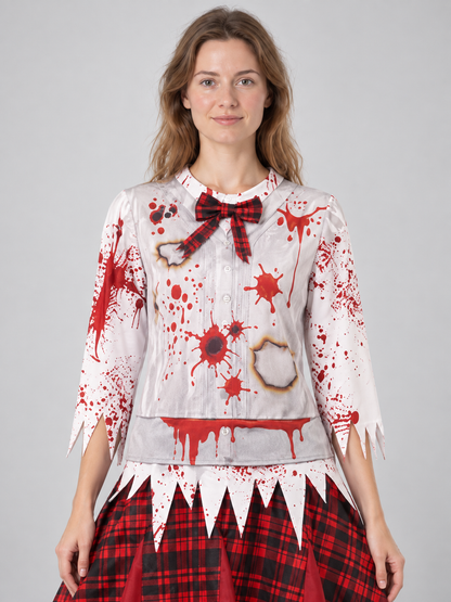 Carnival Dress with Red Bow and Plaid Skirt
