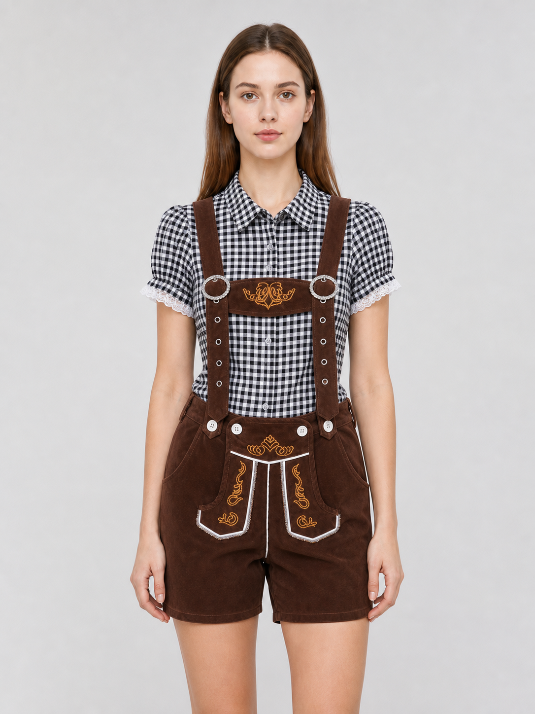 Shirt and Brown Suspender Shorts Set