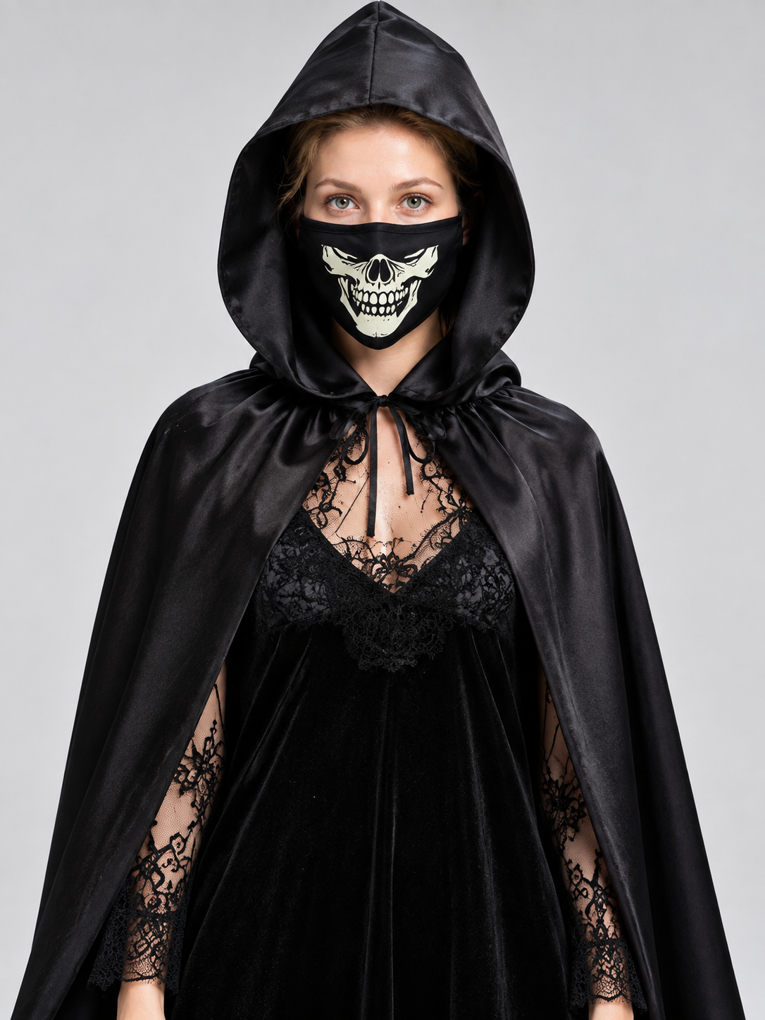 Costume Cape with Hood and Skull Mask Costume Capes detail 2
