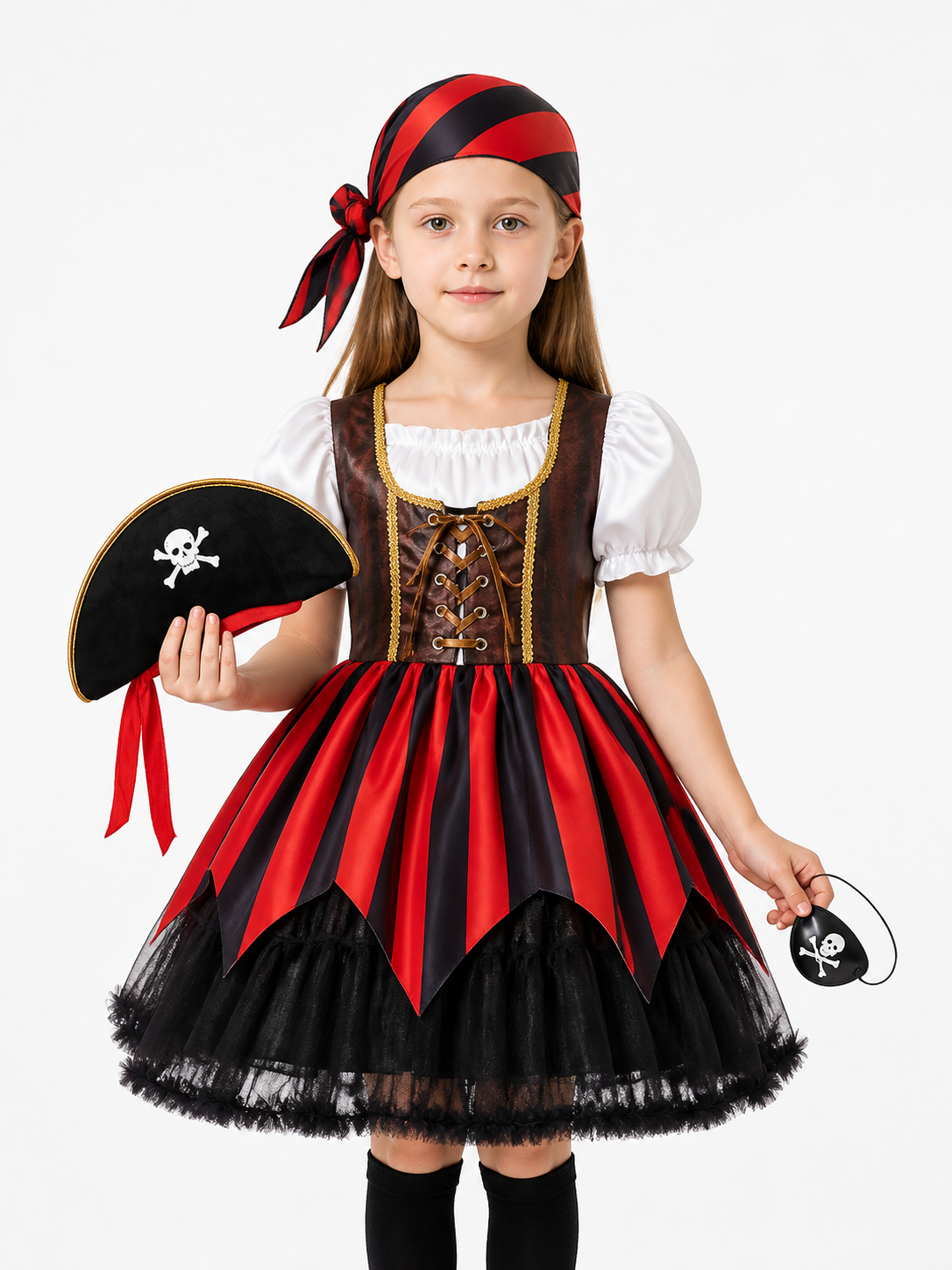 Girls’ Pirate Costume with Dress, Hat, and Eye Patch product detail 3
