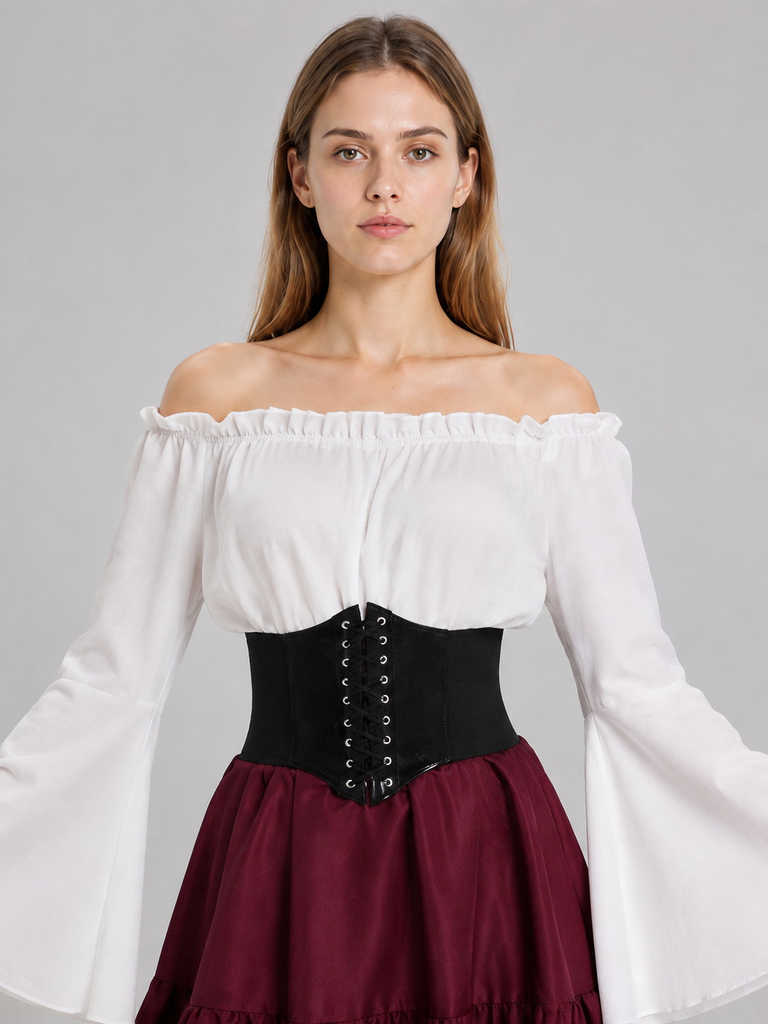 Floor-Length Dress with a Corset Belt and Tiered Skirt Costume Dresses detail 2