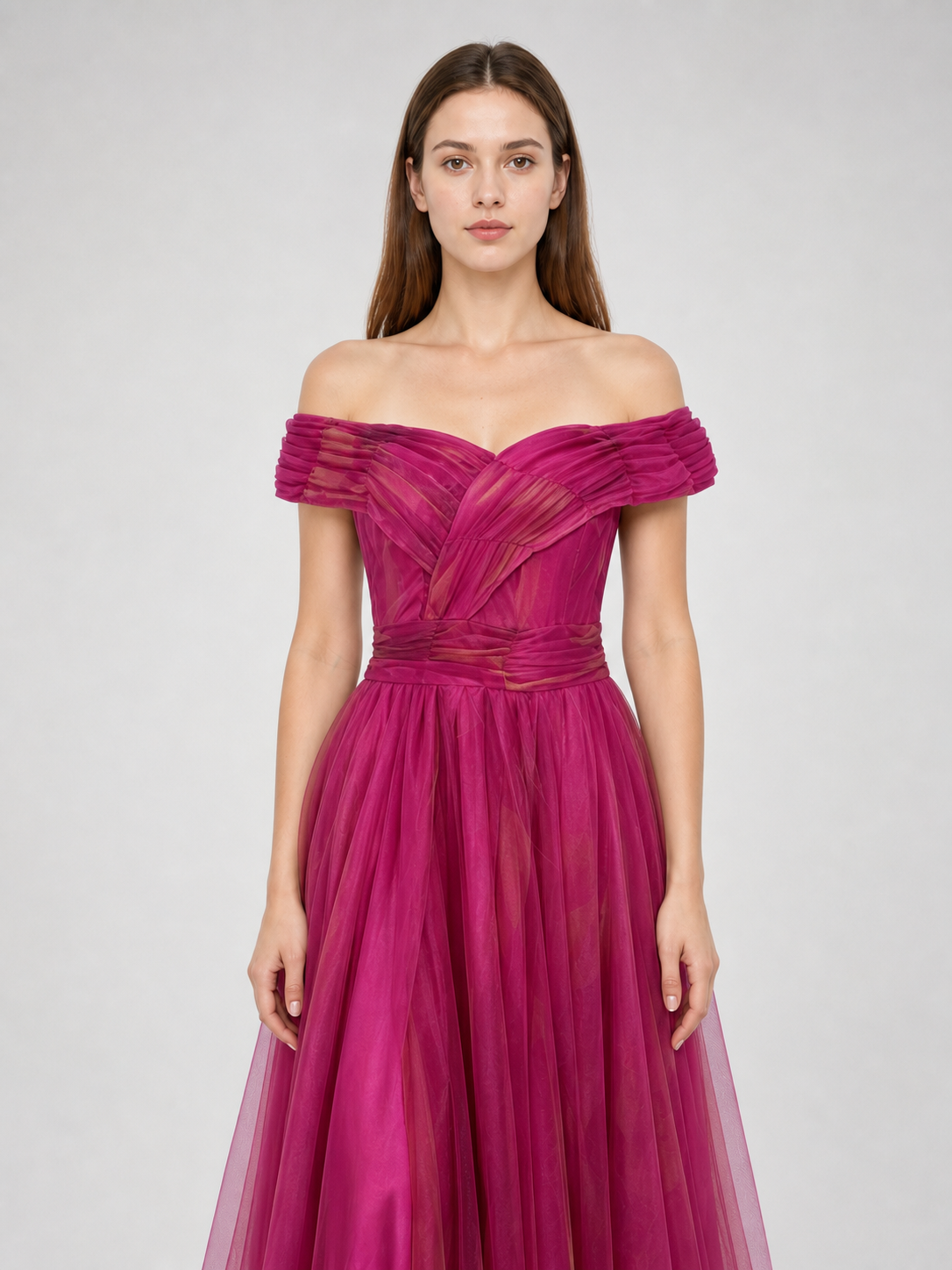 Off-the-Shoulder Evening Dress with Draping