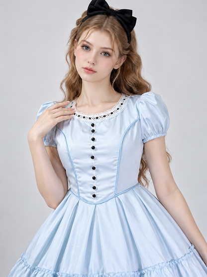 Light blue Lolita-style dress with black bow