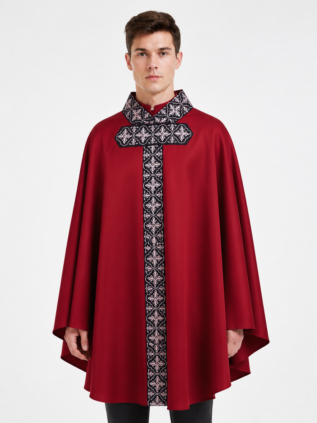 Red Cloak with Black Pattern and Wide Sleeves Costume Capes detail 3