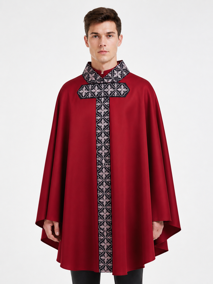 Red Cloak with Black Pattern and Wide Sleeves Costume Capes detail 3