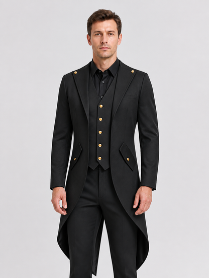 Black Tailcoat with Gold-Tone Buttons for Cosplay Costumes detail 3