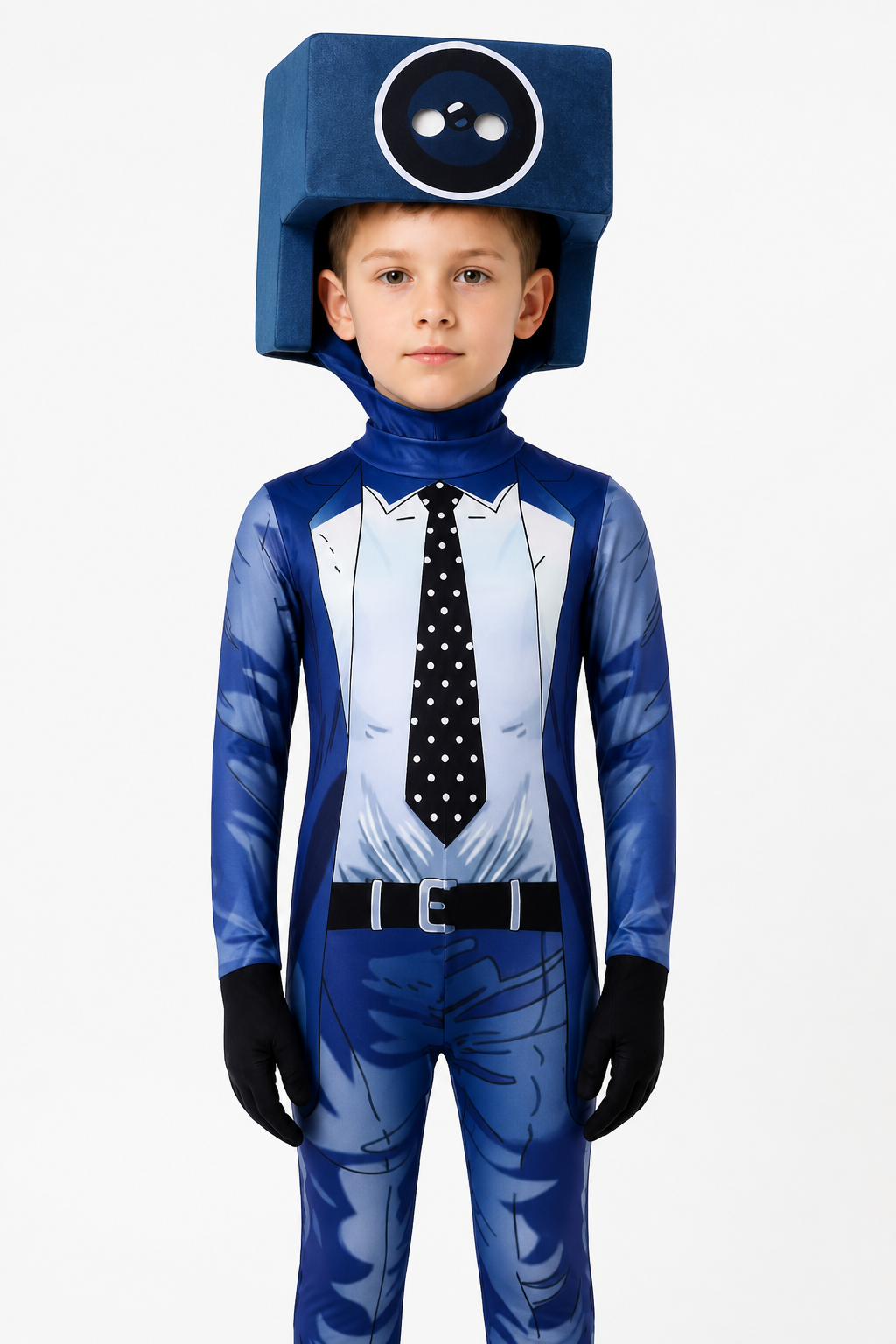 TV Man Cosplay Jumpsuit with Headpiece Costume Headwear detail 3