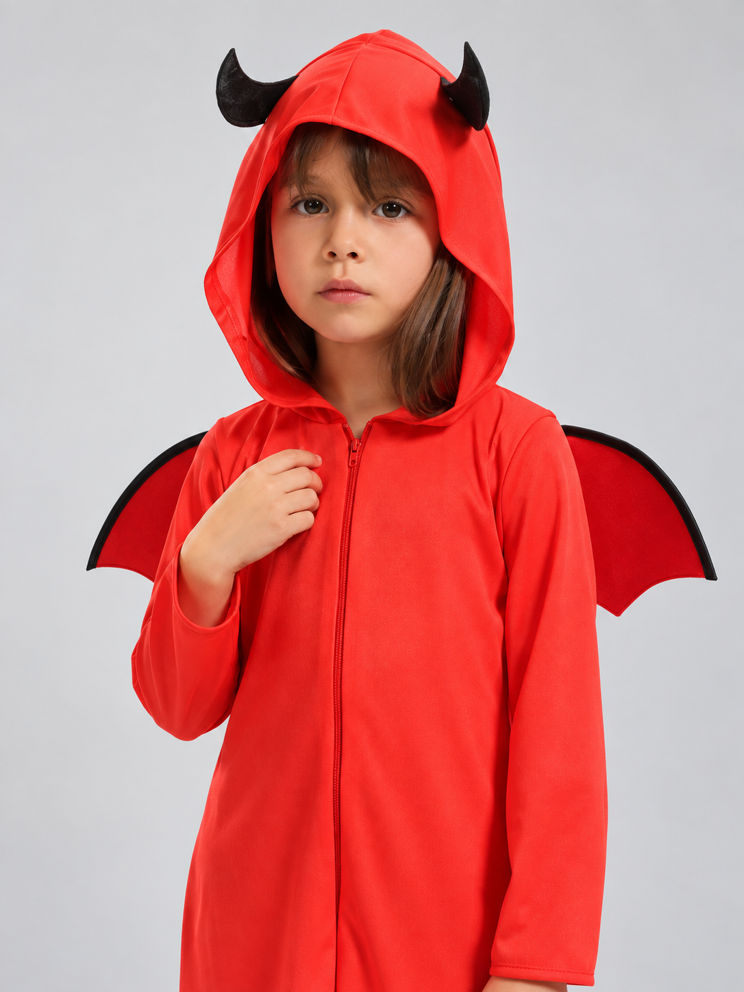 Kids' red carnival costume with wings and horns