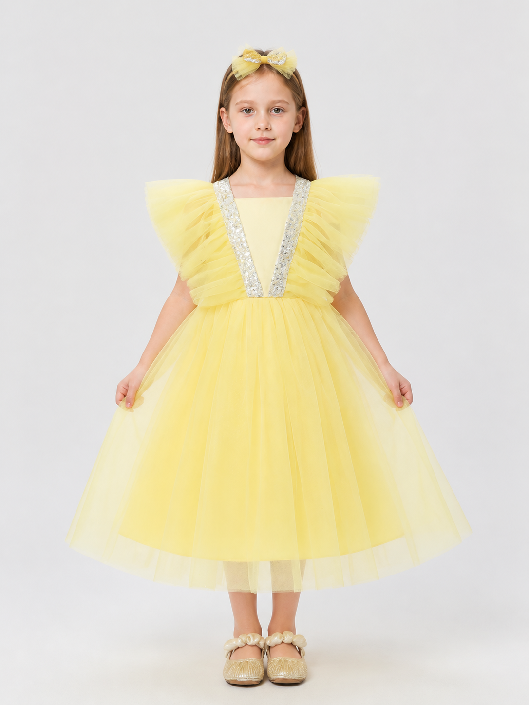 Dressy Yellow Princess Dress for Girls with a Full Skirt Costume Dresses detail 3