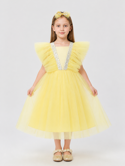 Dressy Yellow Princess Dress for Girls with a Full Skirt Costume Dresses detail 3
