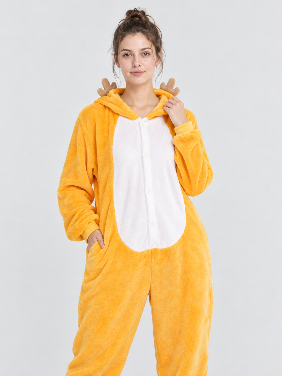 Yellow-Orange Kigurumi Pajama with Horns on the Hood