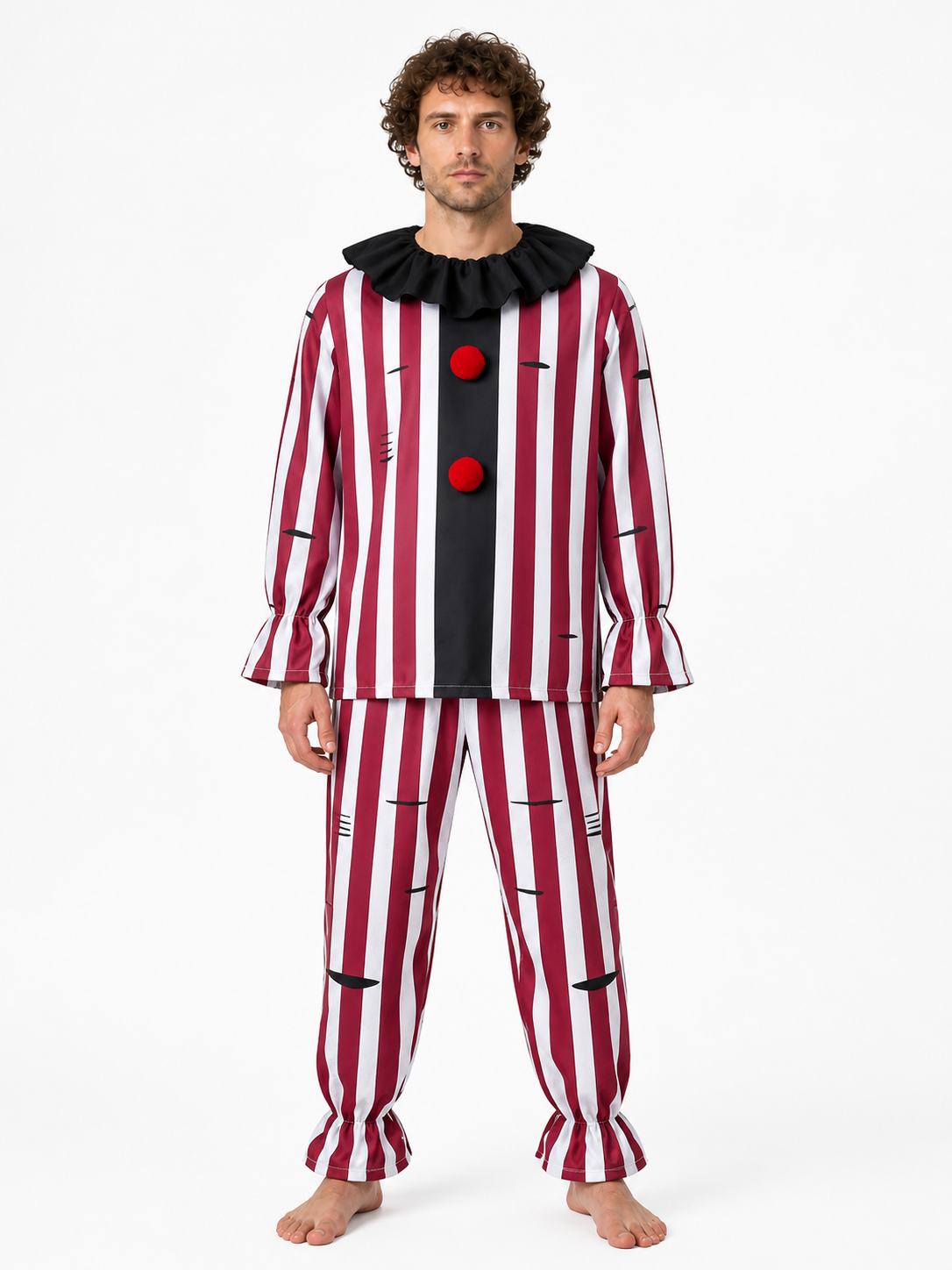 Red-and-White Striped Clown Costume, 2-Piece