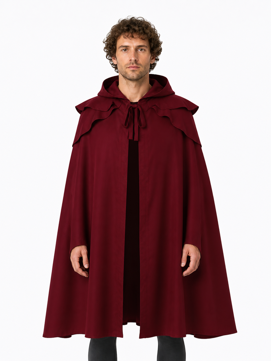 Long Burgundy Gothic Hooded Cloak Costume Capes detail 3