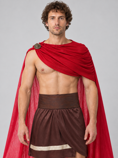 Warrior Costume with Red Cape and Belt Costume Capes detail 2