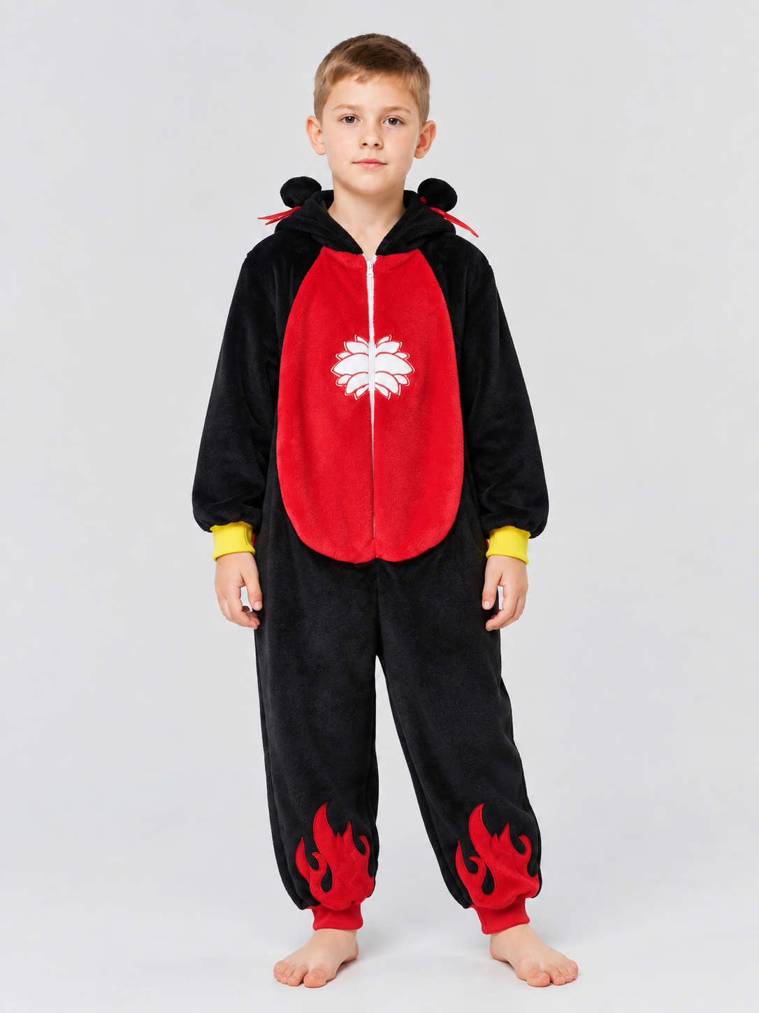 Kids' Flannel Hooded Pajama Jumpsuit with Ears