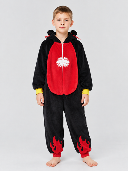 Kids' Flannel Hooded Pajama Jumpsuit with Ears