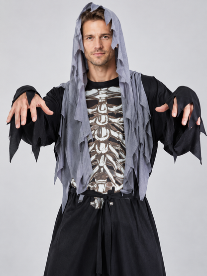 Vampire Halloween Costume with Hood and Skeleton Print