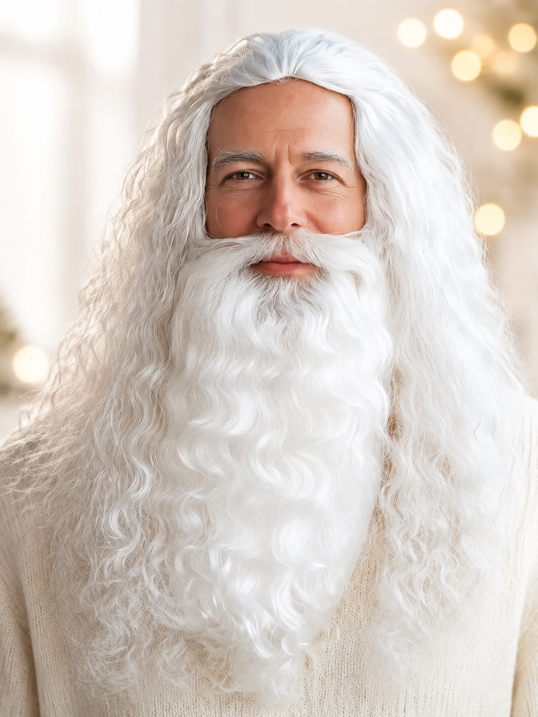 Carnival Wig with White Hair, Beard, and Mustache