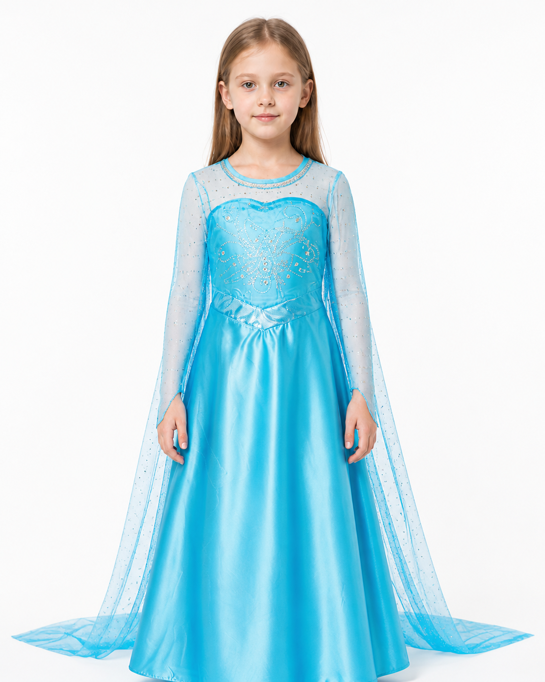 Long Blue Princess Dress with Butterfly and Train Costume Dresses detail 3