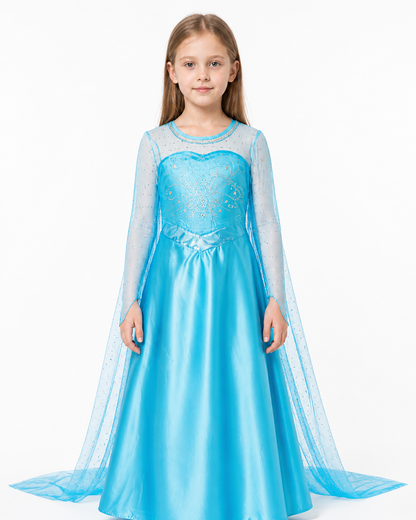 Long Blue Princess Dress with Butterfly and Train Costume Dresses detail 3